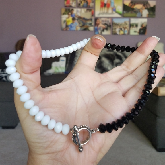 Swarovski Elements Large Black & White Crystal Choker Toggle Necklace NWT - Picture 1 of 10